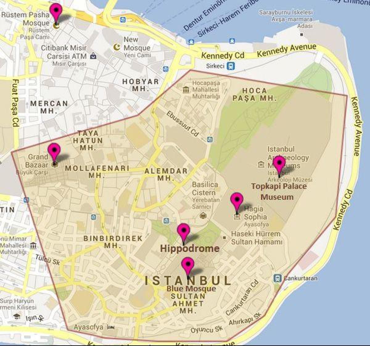 mapa hippodrome v istanbulská provincie
