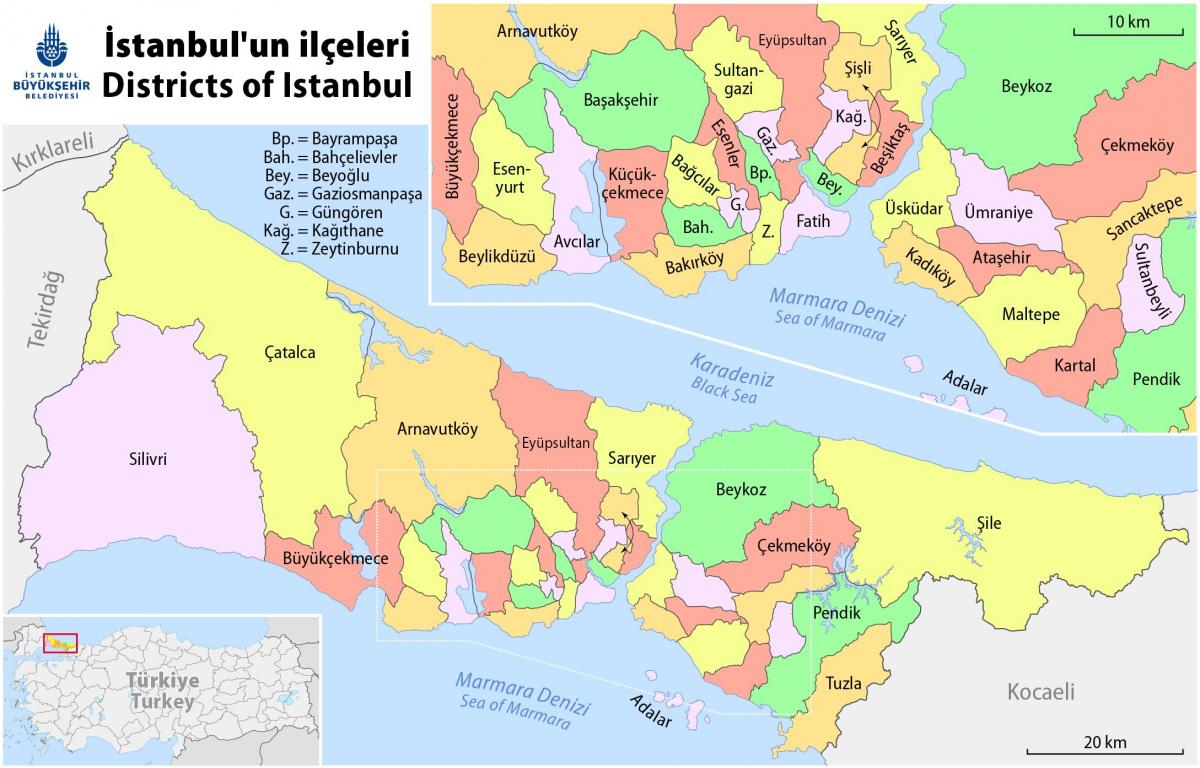 istanbul čtvrtí mapě