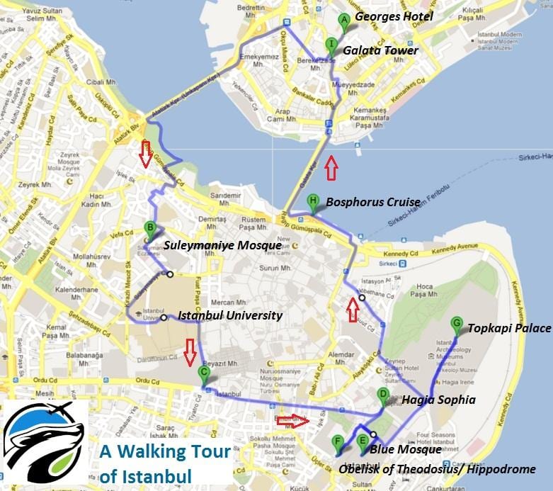 mapa istanbulu pěší výlet