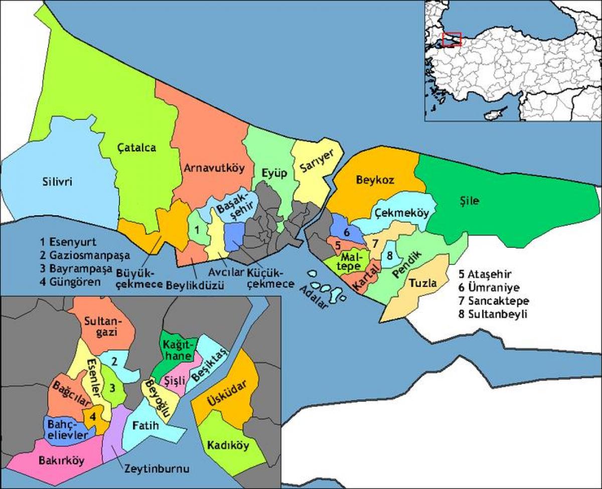 istanbul regionů mapě
