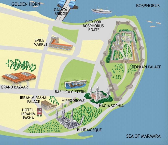 modrá mešita istanbul mapě