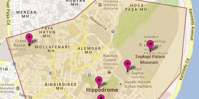 Mapa hippodrome v istanbulská provincie