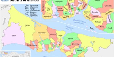 Istanbul čtvrtí mapě